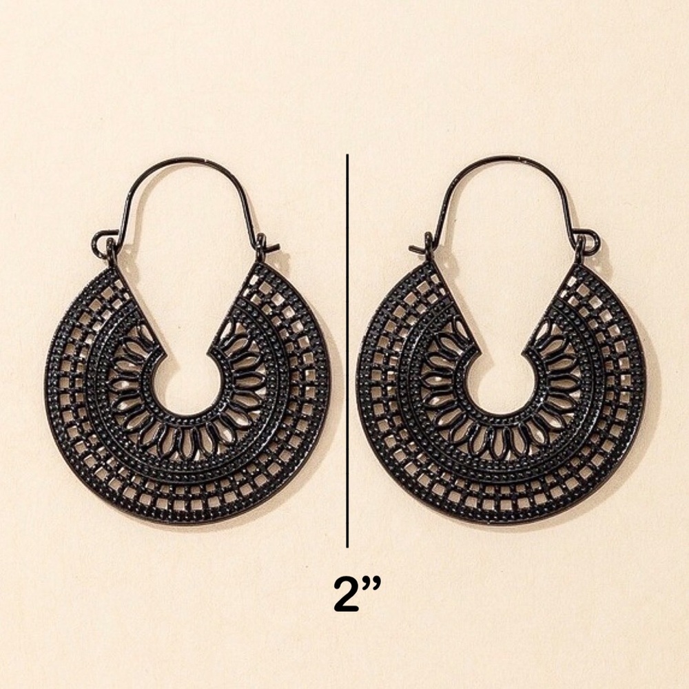 Any 2/$20! Black Boho Openwork Disc Ear Wire Top Earrings - Picture 5 of 7